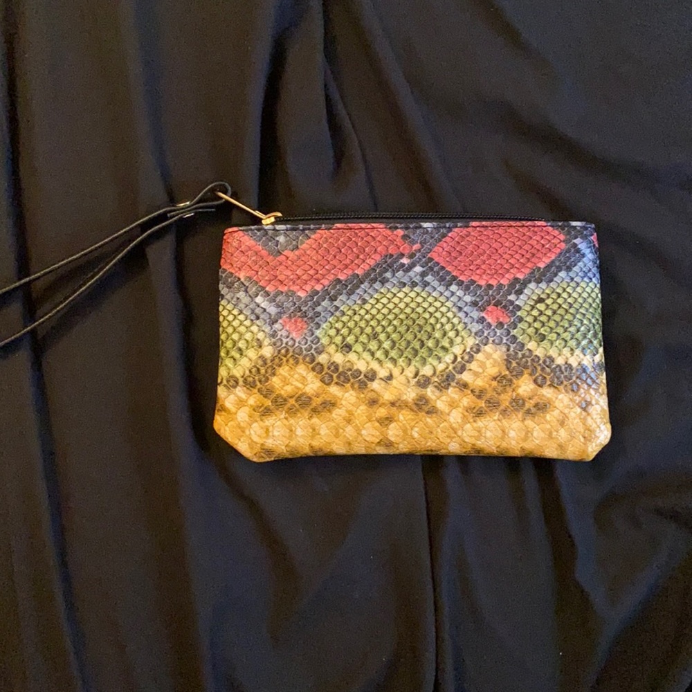 Colorful snake print wristlet/makeup pouch